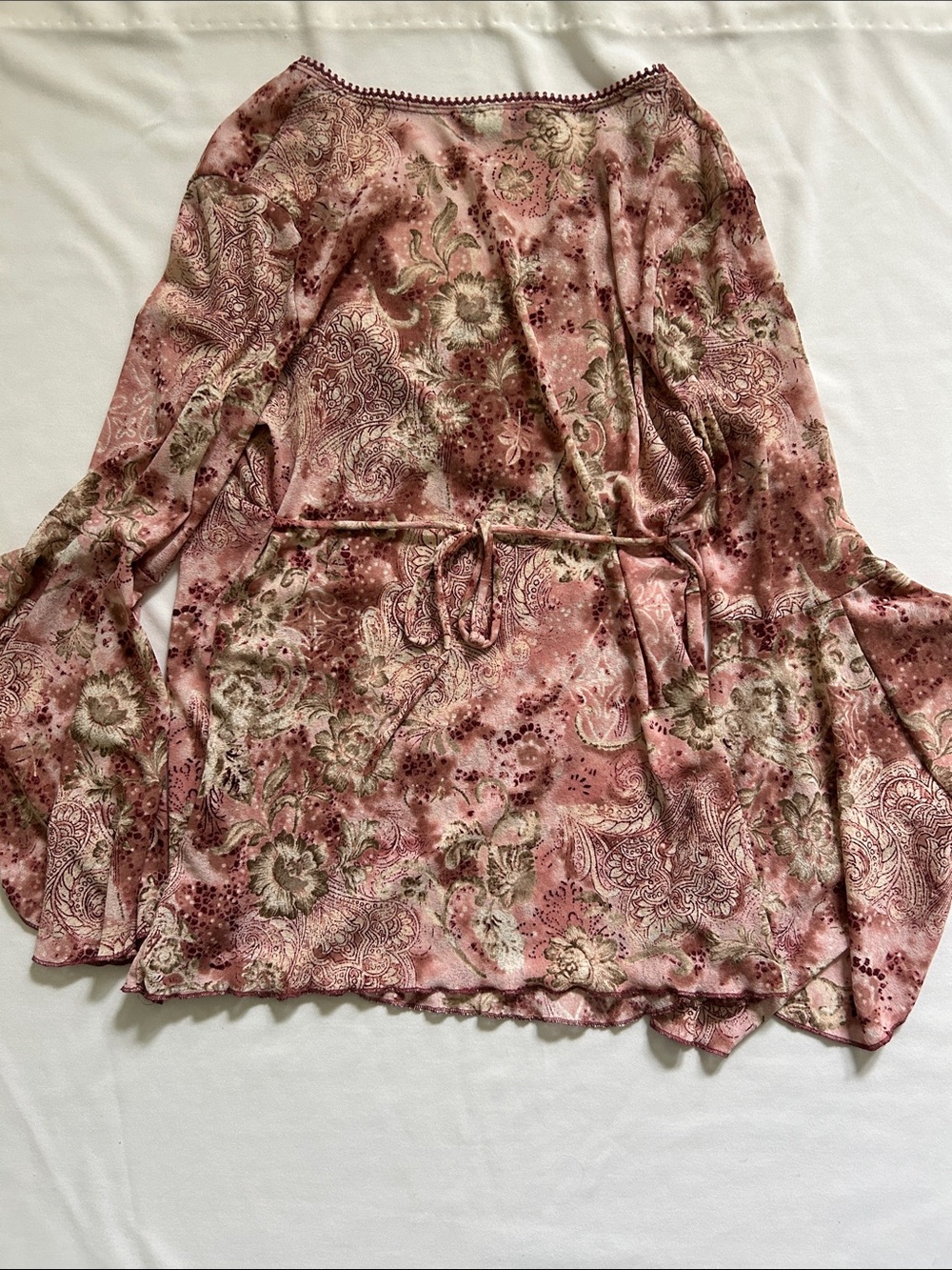 Vintage Self Esteem Dusty Rose Floral Top with Bell Sleeves - Picture 5 of 6